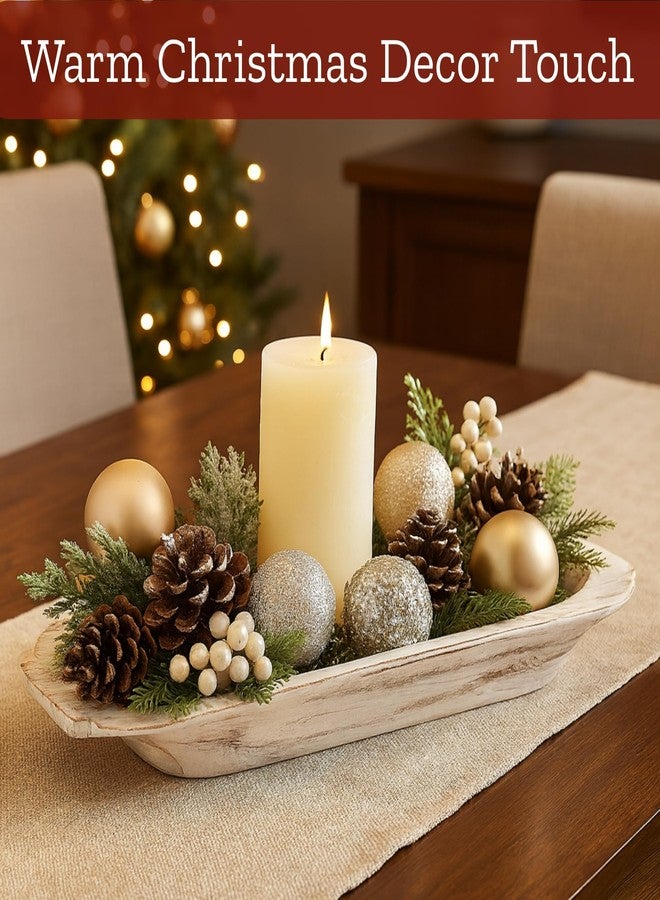 Mie Creations 16'' Large Wooden Dough Bowl for Decor, Farmhouse Decorative Centerpiece Oval Dough Bowls for Table | Handmade Long Wood Bowl, Thanksgiving Christmas Dining Decorations-Shabby Chic White - Image 4